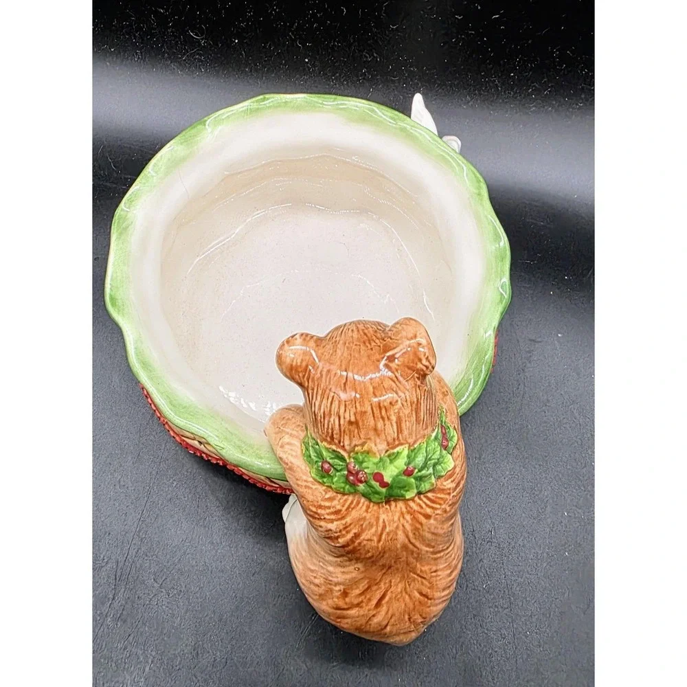 2003 Fitz & Floyd Christmas Sandy Tidbit Dish Candy Bowl Bear‎ Rabbit 9